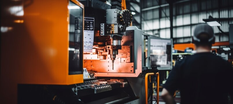 Advanced cnc machine control panel with digital screens showing complex data and graphs