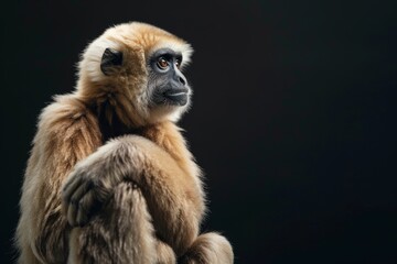 Obraz premium the beside view Kloss's Gibbon, left side view, isolated on black background