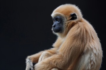 Fototapeta premium the beside view Kloss's Gibbon, left side view, isolated on black background