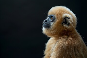 the beside view M&Atilde;&frac14;ller's Bornean Gibbon, left side view, isolated on black background