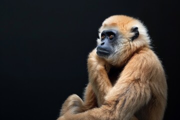 Obraz premium the beside view Northern White-cheeked Gibbon, left side view, isolated on black background