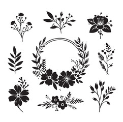 Floral Circle Frame Vector Set vector illustration