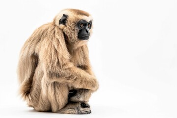 the beside view of a Eastern Hoolock Gibbon, left side view, isolated on white background