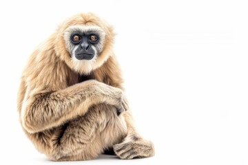 Fototapeta premium the beside view of a Eastern Hoolock Gibbon, left side view, isolated on white background