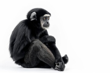 Fototapeta premium the beside view of a Pileated Gibbon, left side view, isolated on white background
