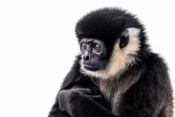 Obraz premium the beside view of a Pileated Gibbon, left side view, isolated on white background