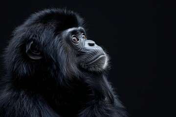 the beside view Siamang, left side view, isolated on black background