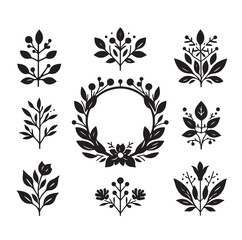Floral Circle Frame Vector Set vector illustration