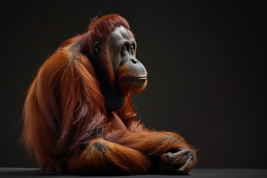 the beside view Tapanuli Orangutan, left side view, isolated on black background