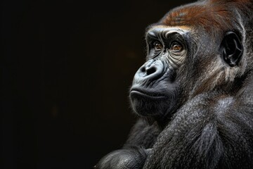 Fototapeta premium the beside view Western Lowland Gorilla, left side view, isolated on black background