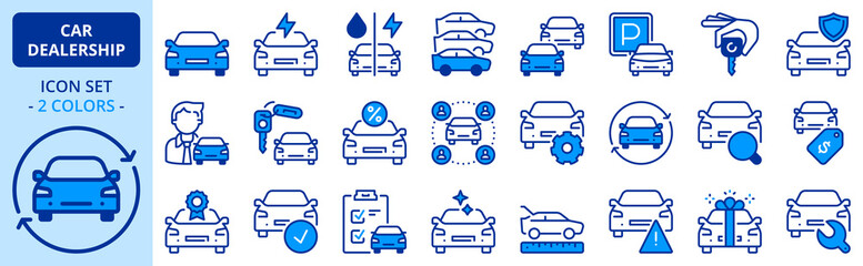 Icons in two colors about car dealership