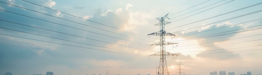 Sunset Silhouette: Pylon Power under Golden Glow