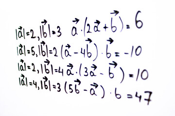 An algebraic equation written in marker on a white board. Math concepts, calculating equations.