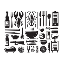 Vector set of seafood labels and signs vector illustration