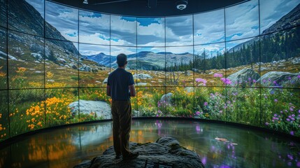 Immersive Mountain Vista: A Man's Solitary Gaze