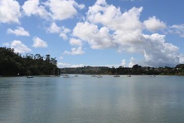Wide view of the inner sea under blue sky from Catalina Bay