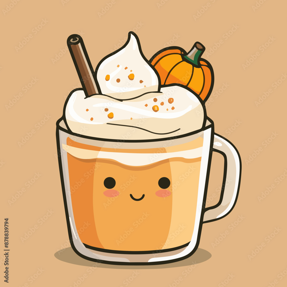 Poster Cute Cartoon Pumpkin Spice Flavored Latte Food Character 