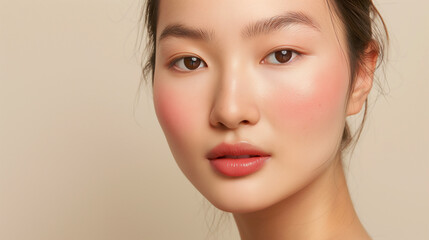 Fototapeta premium A woman with a pink face is looking at the camera
