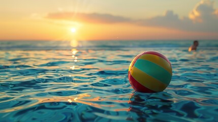 Beach Ball Floating in Pool at Sunset