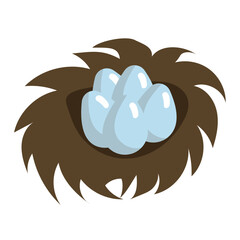 Birds nest with eggs in carton style. Simple vector illustration isolated on white background.