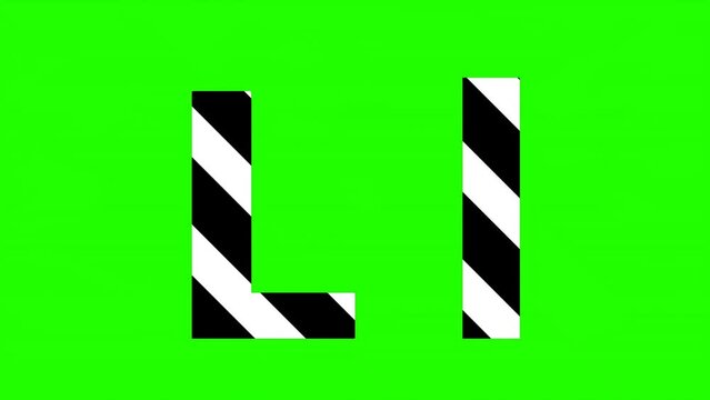 Animated loop of the letters "LI" with a black and white stripe pattern on a green screen background. Perfect for creating dynamic titles and logos.
