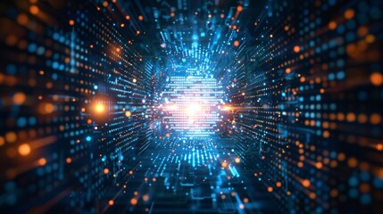 Fototapeta premium Abstract background blue and orange light trail symbolizing technology and information transfer