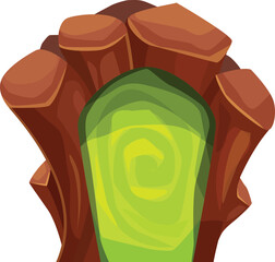 Wooden portal with green swirling liquid glowing mystically