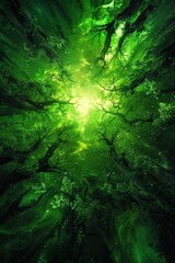 Fototapeta premium Majestic enchanted forest ethereal mist and magical tree canopy for nature artwork