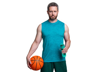 Thirsty man drink water. Basketball player man with sport bottle. Healthy lifestyle. Water balance in body. Sport man drinking water. Hydration vitality. Be hydrated. Thirsty sportsman