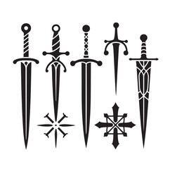 set of swords silhouettes vector illustration