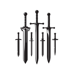 set of swords silhouettes vector illustration