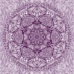 Vector ornamental mandala inspired ethnic art, patterned Indian paisley. Hand drawn illustration. Invitation element. Tattoo, astrology, alchemy, boho and magic symbol.