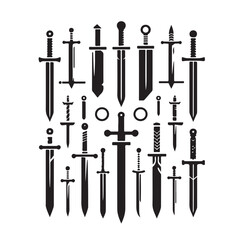 set of swords silhouettes vector illustration
