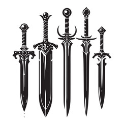 set of swords silhouettes vector illustration