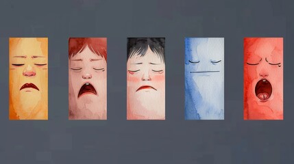 Emotional watercolor paintings capturing the diverse range of human emotions, ideal for conveying authenticity and relatability. Illustration, Image, , Minimalism,