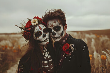 Couple celebrating D&iacute;a de los Muertos