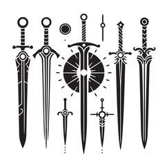 set of swords silhouettes vector illustration