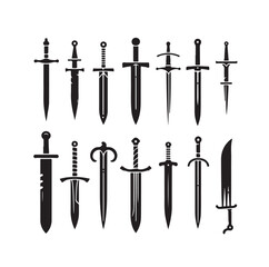 set of swords silhouettes vector illustration
