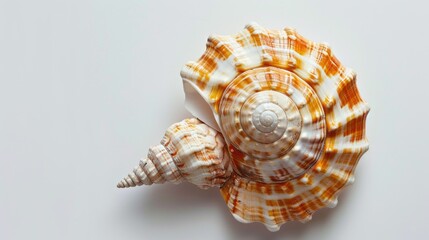 A detailed view of a shell on a white background, suitable for use in illustrations, designs or as a decorative element