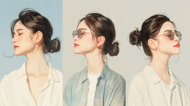 Vibrant watercolor portraits showcasing the joy of success and fulfillment, ideal for illustrating achievement and satisfaction. Illustration, Image, , Minimalism,