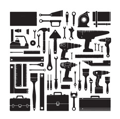 Set of Carpentry tools silhouettes vector illustration