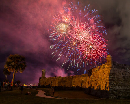 Fireworks over Castillo de San Marcos in St. Augustine, Florida