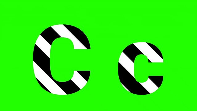 Animated letter "C" with a black and white striped pattern, perfect for educational videos, presentations, or any creative project.  