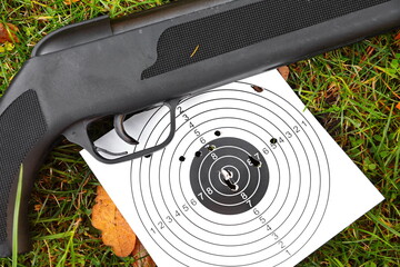 air rifle and the target are on the ground
