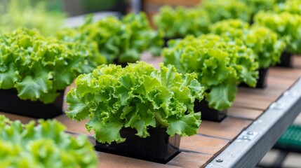 Cutting edge greenhouse with neat rows of vibrant green lettuce plants for optimal cultivation