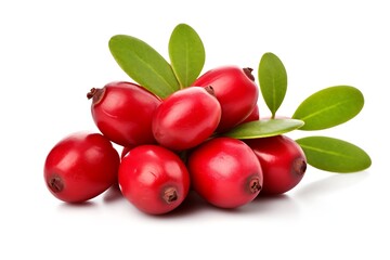 Bearberry with leaf fruit on white background