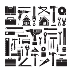 Obraz premium Set of Carpentry tools silhouettes vector illustration