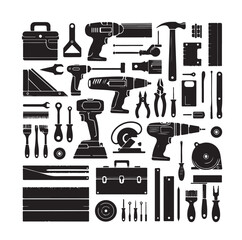 Set of Carpentry tools silhouettes vector illustration