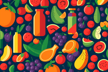 Colorfull fruits and juice background pattern Ai generated