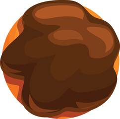 Round chocolate bun covered with flowing chocolate icing, creating a tempting treat